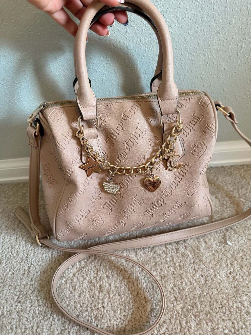 Juicy Couture Not Your Babe Satchel Handbag in Dusty Blush with Charm Chain